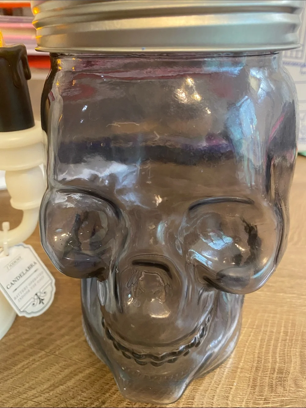 Target White Skull Candelabra with Black Candle Details